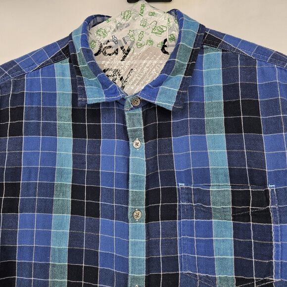 Carbon‎ 2 Cobalt Shirt Mens XL Button Up Long Sleeve Preppy Blue Plaid Flannel - Picture 2 of 12